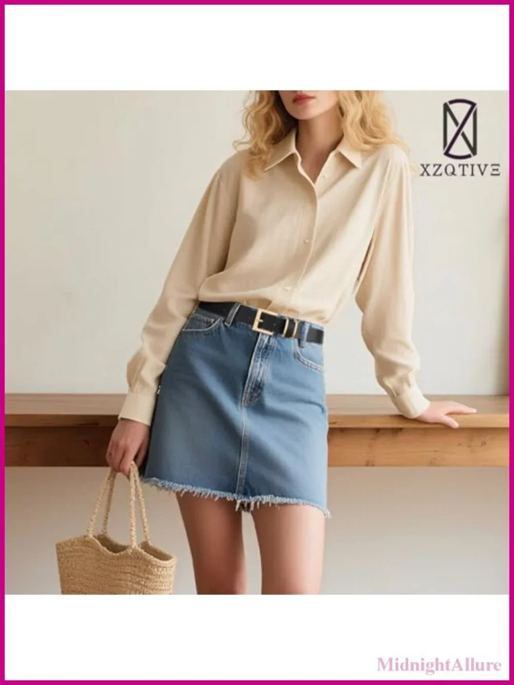 Women Vegan Leather Belt Square Gold Buckle Adjustable Fit Jeans Pants Dresses